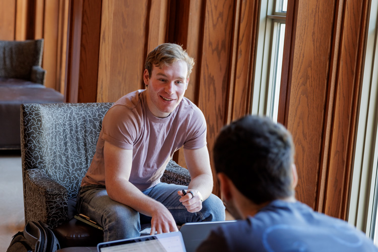 two students talking